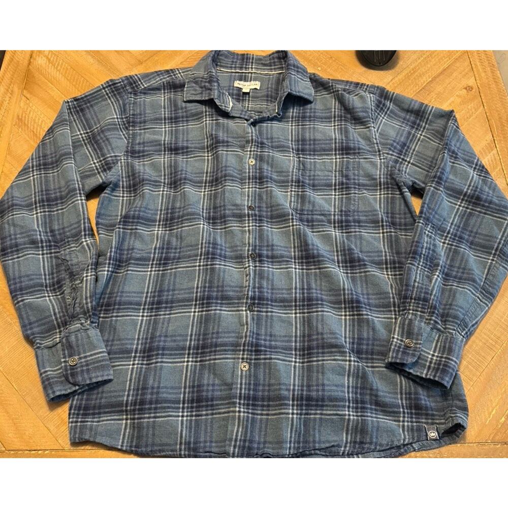 Peter Millar Crown Sport Men's Vannstone Flannel Blue Plaid Shirt Medium